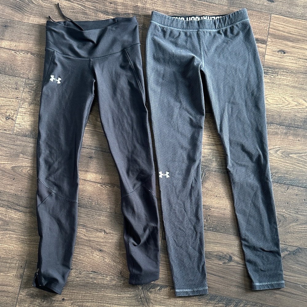 Under Armour Black and Charcoal Gray Women's Athletic Leggings Pair
